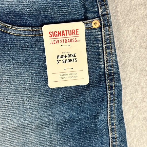 Signature Levi Strauss High Rise Shorts 18 Blue Denim Distressed W34 - Picture 6 of 11